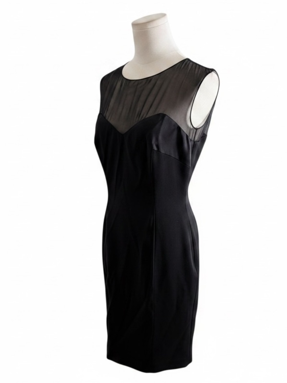 WOOL & SILK Sleeveless Black Sheath Dress Sheer Chest Back Classic MDLR 8 Party